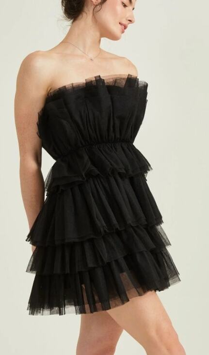 Altar'd State Dresses & Skirts - Altar'd State Classic Black Tiered Tulle Cocktail Dress Mini Women's Size Small